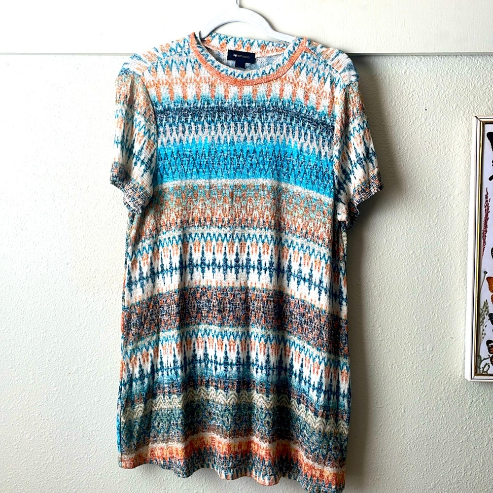 Vintage AB Studio lightweight watercolor short sleeve mini dress